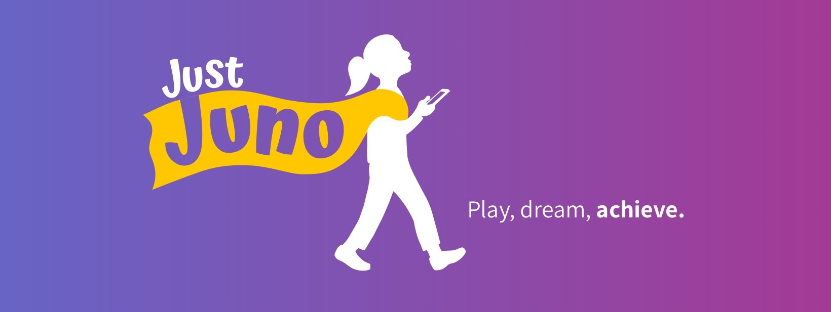 Just Juno logo shows a young girl in a cape bearing the studio name. She is looking up from a smartphone.