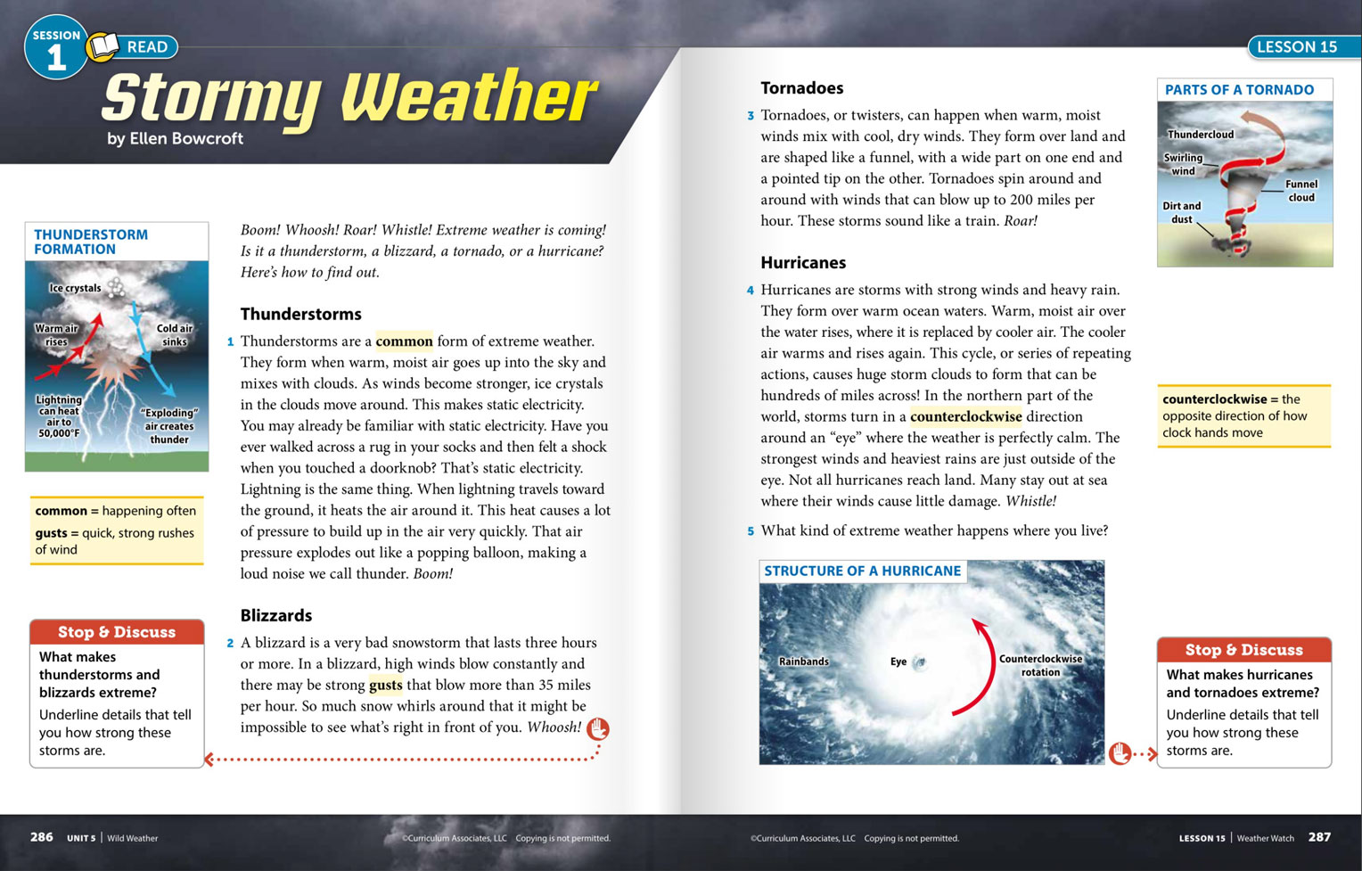 A spread for a lesson about storms.