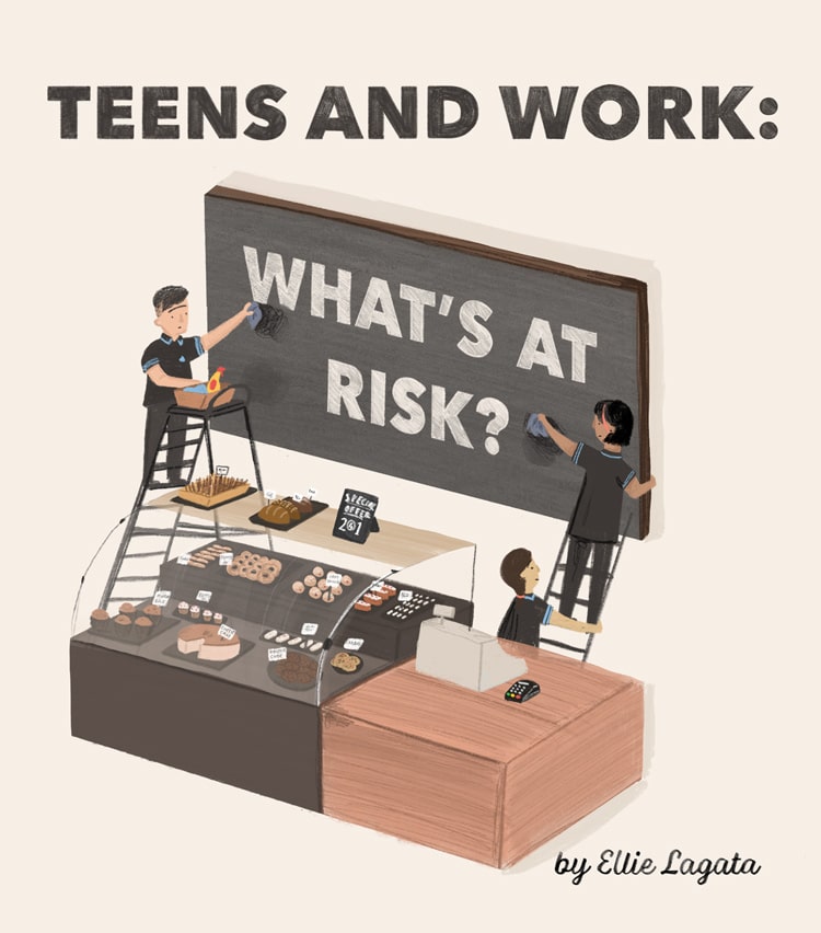 E-book cover for Teens and Work: What's At Risk? by Ellie Lagatta.