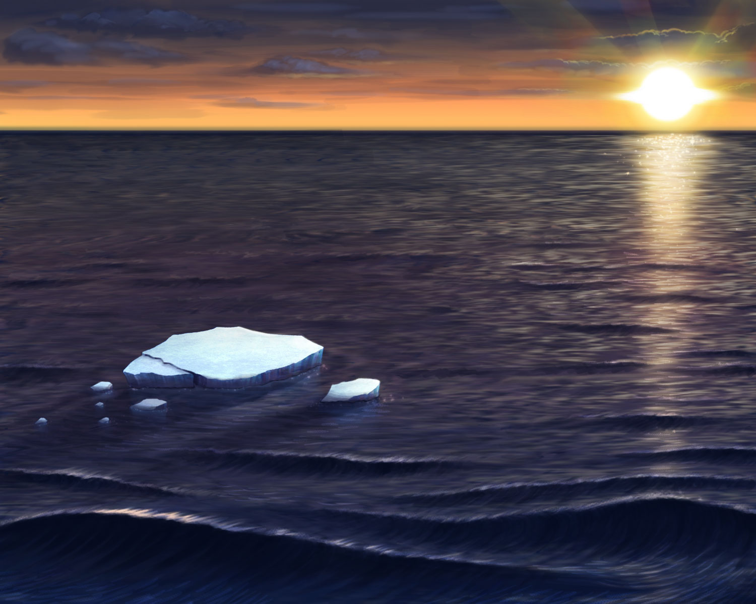 illustration of the open sea with meling ice.